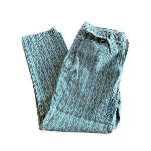 DG2 Diane Gilman Women Denim Pants Stretch Aztec Cutout Green Size 12